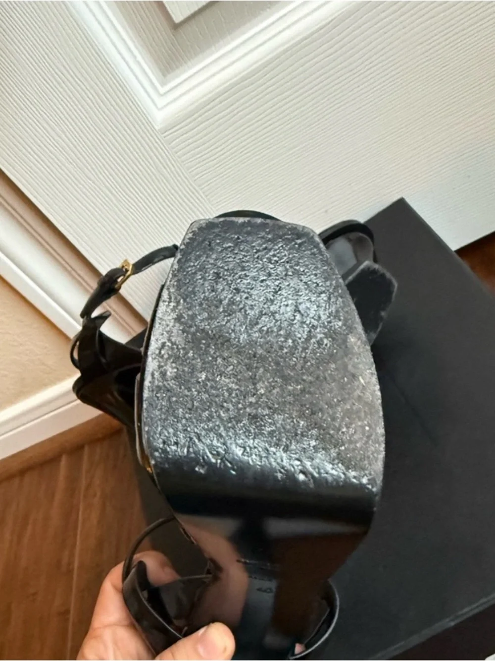 Saint Laurent Tribute 105 Icon Black Patent Leather Platform Heels Sandals